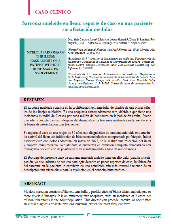 Portada del caso clínico: Sarcoma mieloide en íleon - reporte de caso en una paciente sin afectación medular 