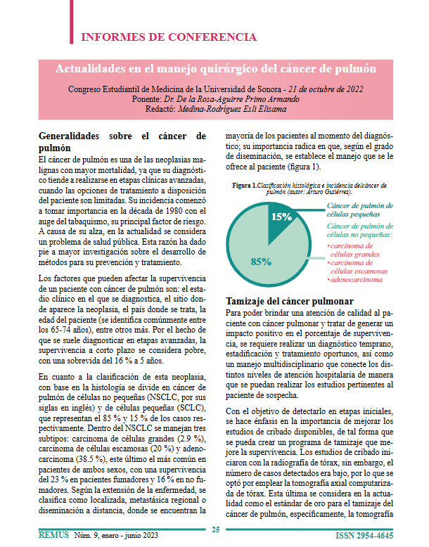 Portada del informe de conferencia: Actualidades en el manejo quirúrgico del cáncer de pulmón 