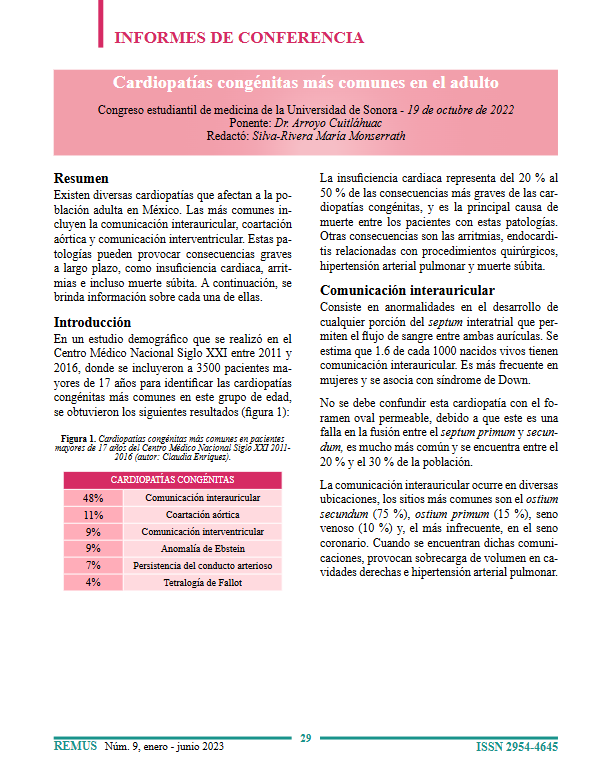 Portada del informe de conferencia: Cardiopatías congénitas más comunes en el adulto
