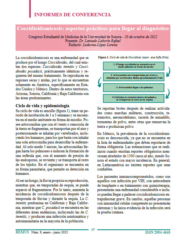 Portada del informe de conferencia: Coccidioidomicosis - aspectos prácticos para llegar al diagnóstico