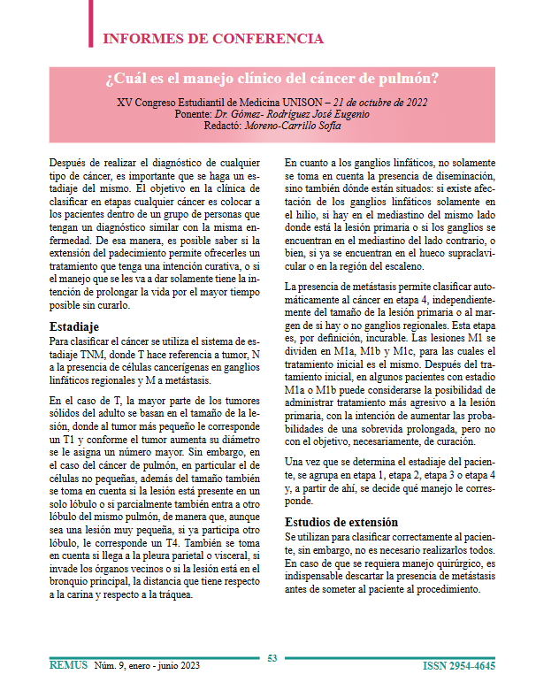 Portada del informe de conferencia: ¿Cuál es el manejo clínico del cáncer de pulmón?
