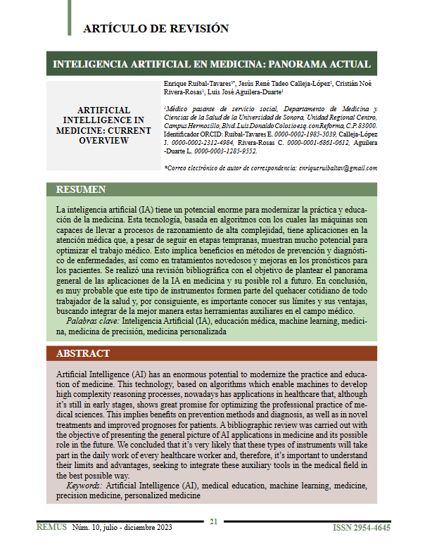 Portada del artículo de revisión: Inteligencia artificial en medicina - panorama actual