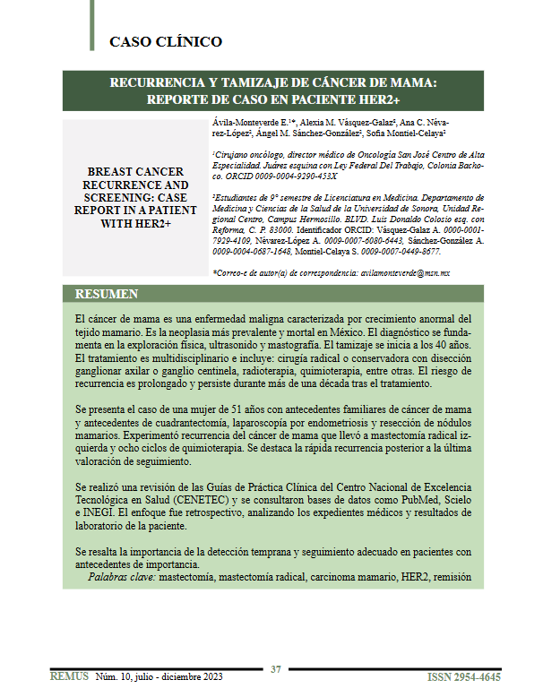 Portada del reporte de caso: Recurrencia y tamizaje de cáncer de mama - reporte de caso en paciente HER2+