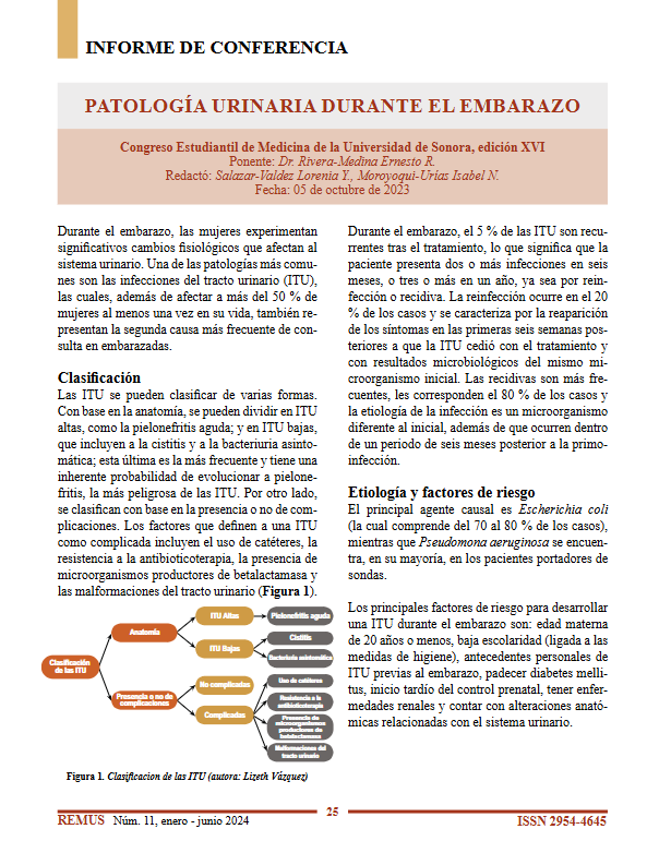 Primera página del informe de conferencia Patología urinaria durante el embarazo